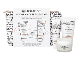 The Honest Company New Mama Care Essentials Gift Set | Hospital Bag Must Haves | Travel Size Nip Balm (0.5 oz), Glow On Body Cream (1 oz), Gotta Glow Face Wash (1.75 fl oz), Reusable Pouch